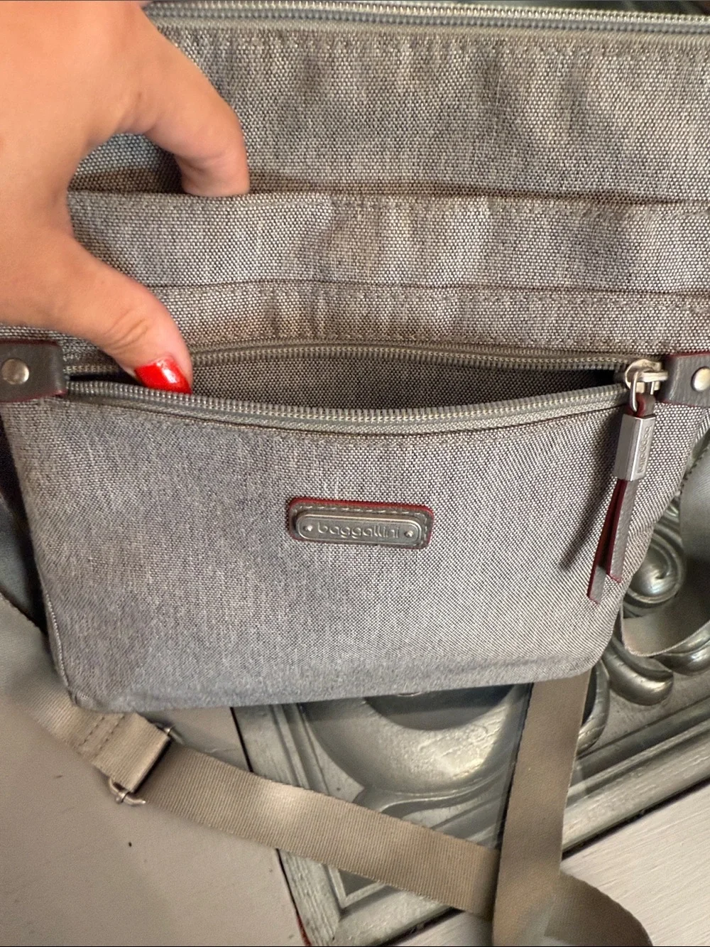 Baggallini Gray Crossbody Bag with Attached Wallet